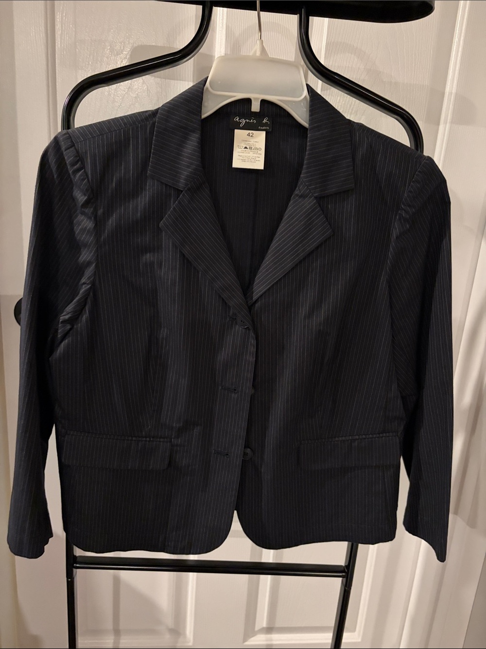 Agnes B. Paris. Navy Pinstripe Blazer Jacket